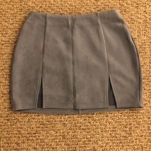 Baby blue suede mini skirt